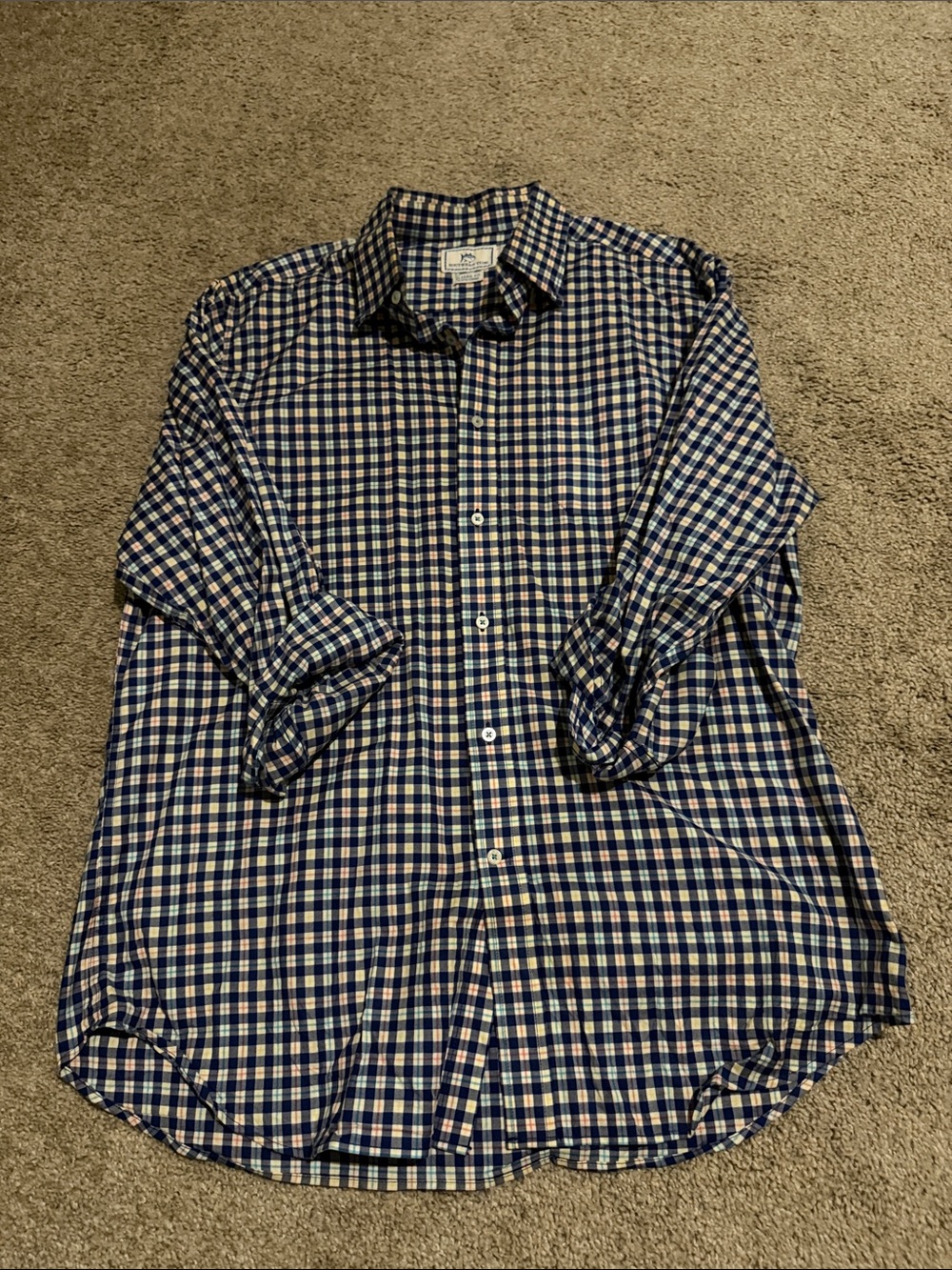 Southern Tide Blue and White Check Button-Down Shirt